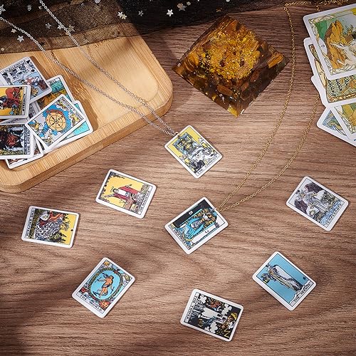 SUNNYCLUE 1 Box 18 Styles Tarot Charms Tarot Card Charm Bulk Acrylic Lucky Fortune Astrology Divination Amulet Magic Pendants for Jewelry Making DIY Crafts Supplies - style: Tarot 1