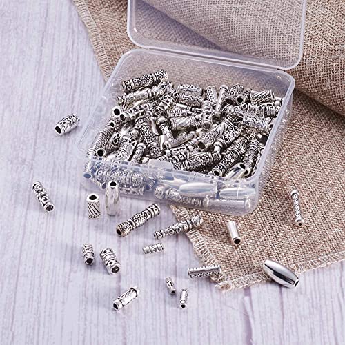 Beadthoven 150pcs/Box Tibetan Style Alloy Tube Beads Mixed Antique Silver Metal Column Spacers Beads for DIY Bracelet Necklace Jewelry Making Supplies - color: Antique Silver-Column