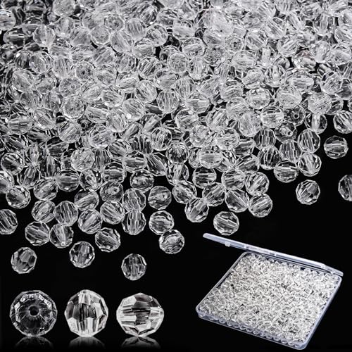 BONNY BOXX 1000pcs 6mm Acrylic Faceted Round Crystal Beads Transparent White Loose Spacer Craft Beads for DIY Bracelet Necklace Earring Keychain Jewelry Making Bags Decoration - color: Round-Crystal Clear, size: 6MM