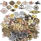 Jewelry Connectors Charms, 100 Gram Flower Tibetan Style Mixed Flower Shape Pendants Metal Beads Link Connector Charms for DIY Earring Necklace Jewelry Making