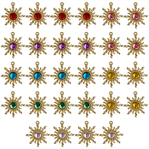 Sun Star Charms Baroque Boho Crystal Gold Plated Resin Gypsy Pendant Alloy for Jewelry Making DIY Craft Bracelet Necklace Earring - color: Sun-Mix-28Pcs