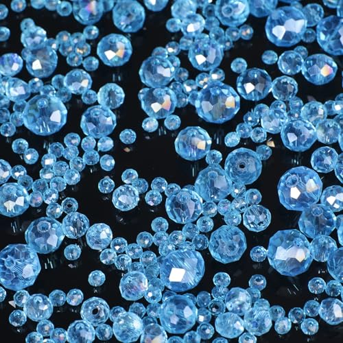 Song Xi 1250PCS 5 Different Lake Blue Crystal Beads for Jewelry Making, Rondelle Glass Beads for Bracelets Necklace, Earring and Making Supplies, Arts and Crafts, AB Color (3/4/6/8/10mm) - color: AB Lake Blue