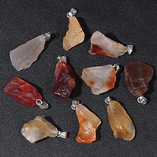 10pcs Irregular Raw Natural Red Agate Rock Stone Pendant Healing Crystal Chakra Gemstone Charm for Jewelry Making DIY Necklace Earrings Accessories Reiki - color: Red Agate