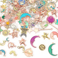 MARFOREVER 120 Pcs Mixed Sun Star Moon Charms for Jewelry Making, Celestial Charm Bracelet Charms Assorted Gold Enamel Charm Pendants for DIY Crafts Bracelet Necklace Earrings Making - style: Starry sky