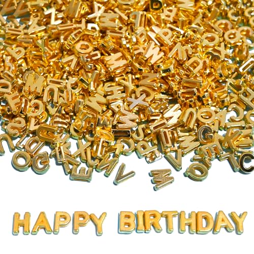 700+ Pieces 9x12mm Big Large Alphabet Letter Beads A-Z Mixed Plastic Shape Loose Beads for Jewelry Making Bracelets Necklaces Key Chains (Golden) - color: Golden, size: 700 Pieces