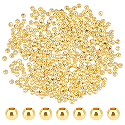 PH PandaHall 500pcs 3mm Gold Beads 18K Gold Plated Beads Long-Lasting Round Smooth Spacer Beads Seamless Loose Balls Mini Seed Beads for Summer Hawaii Stackable Necklace, Bracelet, Earring Making - size: 3mm