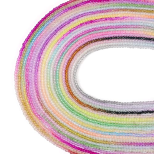 FASHEWELRY 20 Strands Rainbow Crystal Glass Beads 2mm Gradient Faceted Crystal Beads Transparent Round Glass Spacer Beads for Bracelet Necklace Jewelry Making - color: Gradient Color-20 Colors, size: 2mm