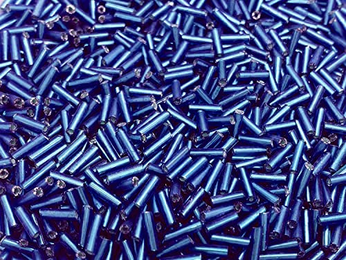 Czech Bugle Beads 40 gr / 1.4 oz Glass Tube Size #3 7mm (Royal Blue Silver Lined) - color: Royal Blue Silver Lined