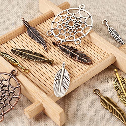 96pcs Alloy Dreamcatcher Pendant Charms Tibetan Antique Color Metal Woven Net Chandelier Components Links Feather Arrow Dangle Charms for DIY Bracelet Necklace Jewelry Crafts Making Hole: 1.6-3mm - color: 4 Colors, Dream Catcher