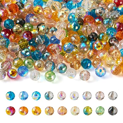 180Pcs 8mm Faceted Electroplate Glass Beads AB Color Plated Faceted Round Beads Transparent Crystal Loose Spacer Beads for DIY Bracelet Earring Jewelry Making - color: 18 Colors