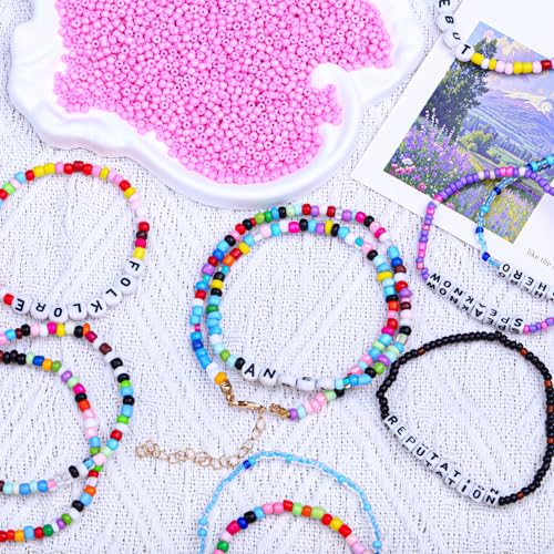 2000pcs Glass Seed Beads Bulk, 4mm 6/0 Mini Pony Spacer Small Individual Color Seed Beads for DIY Bracelet Necklaces Wrist Jewelry Making, Pink - color: Pink