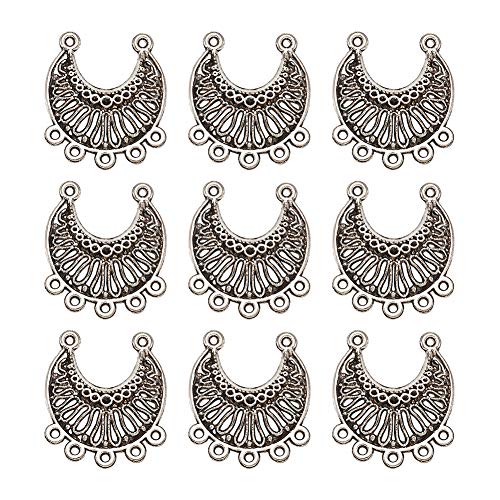 Mega Pet 10pcs Antique Silver Hollow New Moon Charm Links with 5 Holes Tibetan Style Chandelier Component Connectors 31x28mm for Jewelry Findings Bracelet Necklace Making - color: Antique Silver, Moon