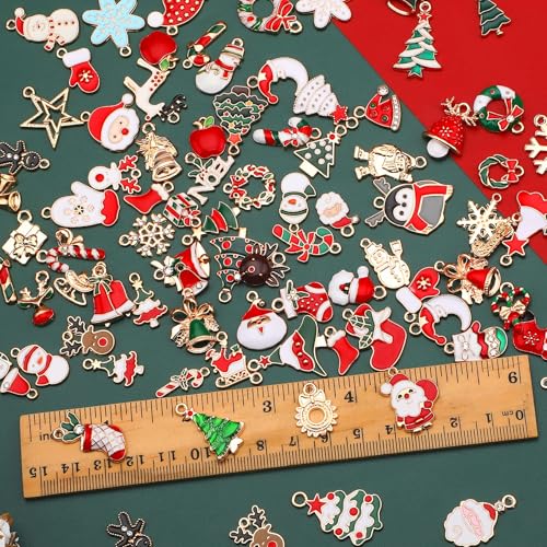 SANNIX 110Pcs 55 Pairs Christmas Charms Gold Enamel Jewelry Pendants for Xmas Earring Bracelet Necklace Craft Making - style: Christmas Charms-55 Pairs