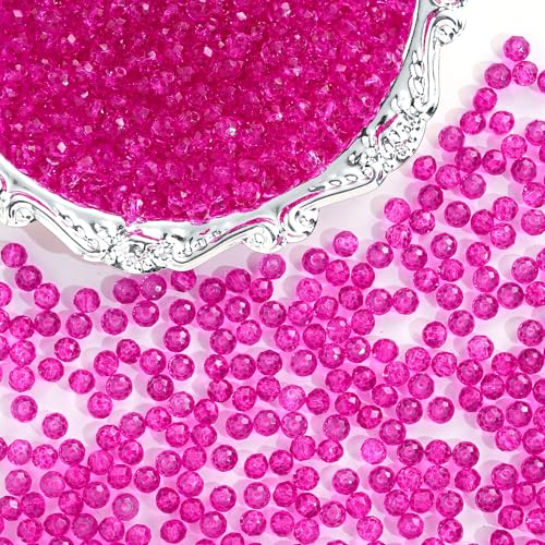 1000PCS 4mm Round Crystal Glass Beads Faceted Spacer Beads Bulk for Jewelry Making Bracelets Necklace Earring Pendants Craft (Hot Pink) - color: Hot Pink, size: 4mm