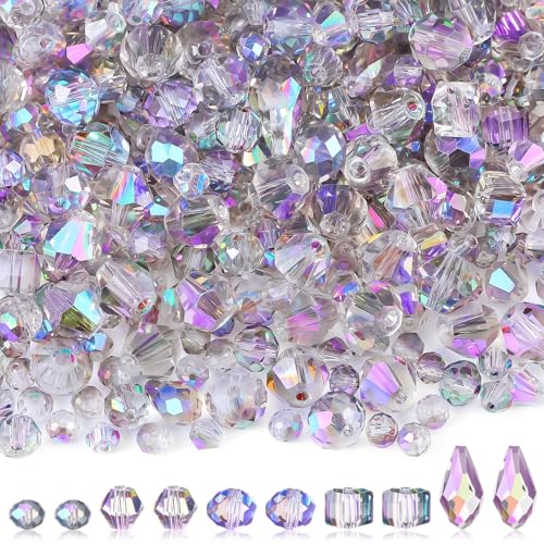 Kigeli 1280 Pcs Glass Beads Bulk Assorted Crystal Beads for Jewelry Making Faceted Teardrop Rondelle Briolette for DIY Crafts Necklace Wristband Earring Kit (Classic,Silver Champagne) - color: Silver Champagne, style: Classic