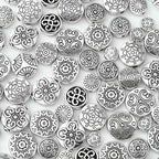 DanLingJewelry 100Pcs 10 Styles Antique Silver Flat Round Beads with Flower & Star Pattern Tibetan Round Beads for DIY Jewelry Craft Making - color: 100pcs - round - 10 styles