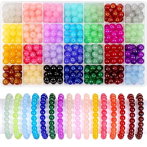 shynek 476 Pieces 10mm Round Glass Beads for Jewelry Making, 28 Colors Crystal Beads for Bracelets Jewelry Making and DIY Crafts - color: 28 Pure Colors, size: 10mm