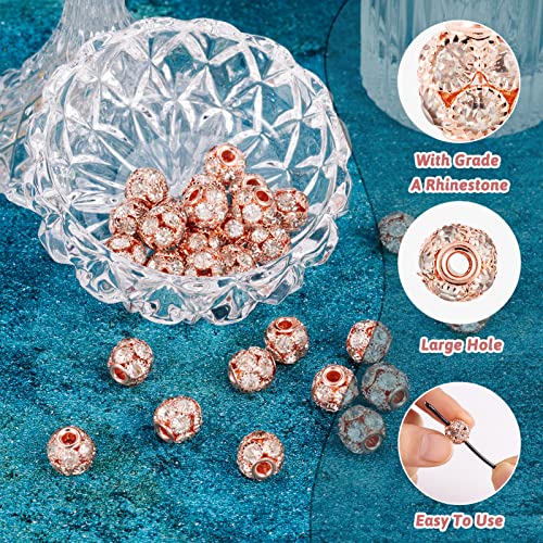 Craftdady 30Pcs 12mm Crystal Rhinestone Rondelle Spacer Beads Rose Gold Disco Ball Loose Beads for Jewelry Making Hole:3mm - color: Rose Gold-12x10mm