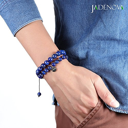 JADENOVA Natural Bead Bracelet Semi Precious Gemstone Beaded Bracelet for Women Healing Crystal Stone Stretch Bracelet Men Couple Bracelets (2pcs,6-8mm/8-10mm) - color: Lapis Lazuli, size: 8mm/10mm