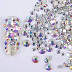AD Beads 1440 Pieces Mixed Size No Hotfix Glue on Quality Glass Flatback Rhinestones Round Crystal Gems (02 Crystal AB) - color: Crystal AB 02