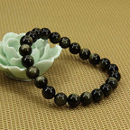 Angelstones Handmade Natural Healing Gemstone 8mm Round Beads Stretch Crystal Bracelet 7 Inch Unisex - color: Golden Obsidian