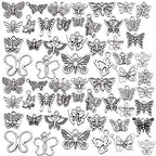 60pcs Silver Butterfly Charms Tibetan Butterfly Shape Alloy Pendants Insect Charms for DIY Necklace Bracelet Earrings Jewelry Making - style: Mixed Silver Butterfly Charms