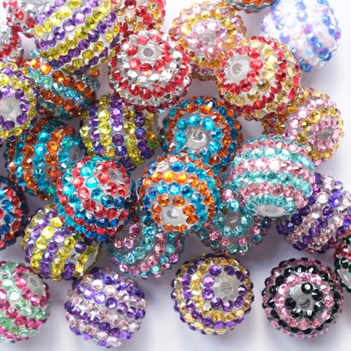 30PCS 20MM Bubblegum Beads for Pens, Stripe Rhinestones Disco Ball Chunky Large Acrylic Round Beads for Bag Focal Beadable Pen Keychain Making Jewelry Bracelet Making DIY Crafts - color: Stripe Rhinestones