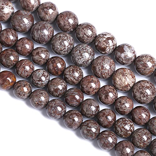 8MM 45PCS Natural Stone Brown Snowflake Jasper Obsidian Loose Beads for Jewelry Making DIY Bracelet - color: Brown Snowflake, size: 8mm