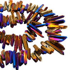 SUNYIK Purple/Gold/Blue Titanium Coated Crystal Points Quartz Rough Sticks Spikes Point Beads 15 inch Strand Drilled - color: Purple/Gold/Blue(Rough), size: 0.4"-1.3"