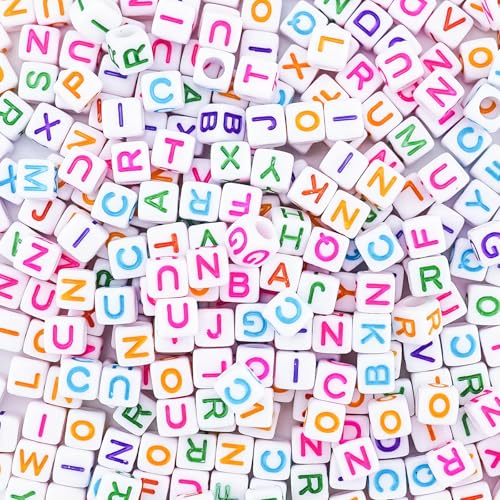 800Pcs White and Colorful Square Letter Beads A-Z, 6X6mm Large Hole Alphabet Beads for Charms Jewelry Making - color: Colored Letters White Beads