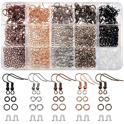 TOAOB 150pcs Hypoallergenic Earring Hooks Mixed Colors Ear Wire Hooks Earring Making Kit with 1000pcs Open Jump Rings 200pcs Earrings Backs for Jewelry Making Findings - color: Bronze/Antique red/Rose gold/Nickel/Black
