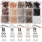 TOAOB 150pcs Hypoallergenic Earring Hooks Mixed Colors Ear Wire Hooks Earring Making Kit with 1000pcs Open Jump Rings 200pcs Earrings Backs for Jewelry Making Findings - color: Bronze/Antique red/Rose gold/Nickel/Black