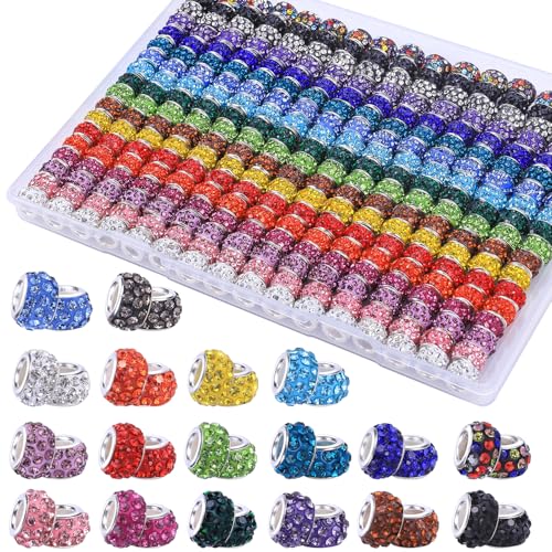 AIPRIDY European Large Hole Beads, Colorful Glass Charm Beads Set, Assorted Patterns and Designs (18 Color 216 Pcs) - color: 18 Color 216 Pcs