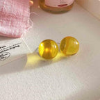 20mm Colorful Round Bead Stud Earrings Resin Transparent Bright Limpid Chuncy Bead Earrings for Women - color: Yellow
