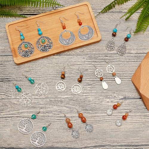 SUNNYCLUE 1 Box DIY 10 Pairs Tibetan Style Earring Making Kits Flower Star Filigree Alloy Pendants Charms with Natural Gemstone Beads for Jewelry Making Supplies - color: Celtic Knot Earring 3