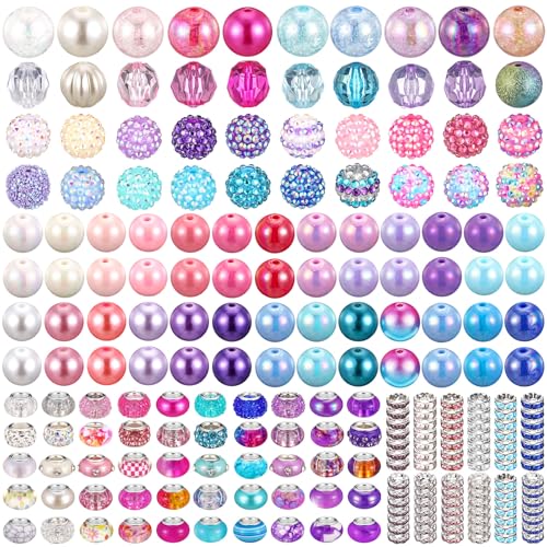 Huquary 270 Pcs Beads for Pens Rhinestone Bubblegum Beads Mixed Crystal Resin Sugar Chunky for Beadable Keychains DIY Craft Jewelry Making Supplies(Mermaid Colors) - color: Mermaid Colors