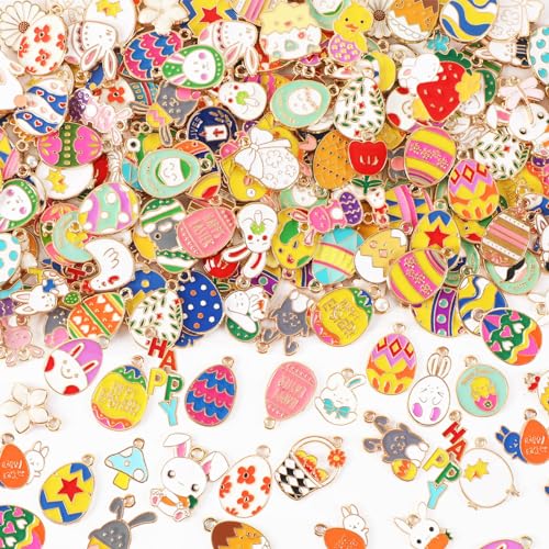 SANNIX 350pc Easter Charms for Jewelry Making - Bulk Easter Egg Bunny Rabbit Pendant Charms for Bracelet, Necklace, Earring Crafts - color: Easter Color