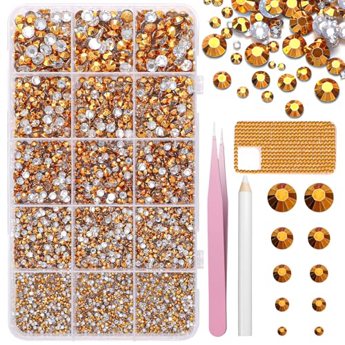 16000 Pcs Resin Rhinestones for Crafting, Flatback Gold Gems Jelly Rhinestones, Mixed Sizes Gold Bedazzling Crystal with Pickup Tool for DIY Crafts Clothing Tumblers Mugs Shoes Fabric Nail Art - color: Set-13