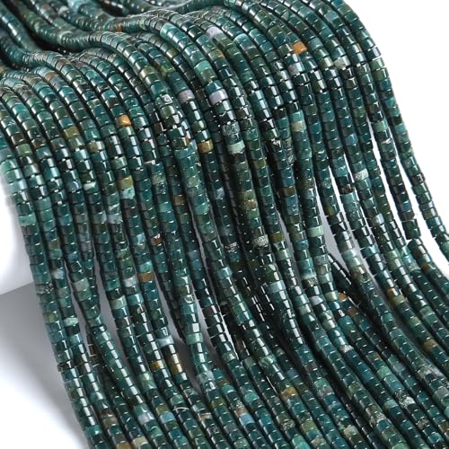 150pcs 2x4mm Natural Moss Agates Stone Tube Shape Beads Loose Flat Round Cylinder Flat Spacer Green Stone Beads for Bracelet Earrings Jewelry Making - color: Moss Agate Stone, size: 2x4mm Tube shape