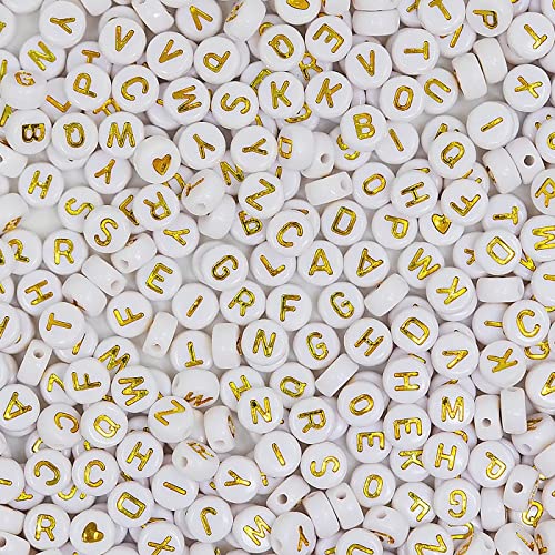 Melius Acrylic Gold Letter Beads, 1450 Pcs 4x7mm Round Alphabet Beads in 28 Grid Box for Jewelry Making, DIY Bracelets, Necklaces, Key Chains, Bracelets - color: Gold, size: 4x7mm
