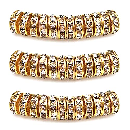 MJDCB Rondelle Spacer Beads Round Crystal Czech Rhinestone for Bracelets Necklaces Jewelry Making Accessories (Golden/White,10mm/100pcs) - color: Golden/White, size: 10mm/100pcs