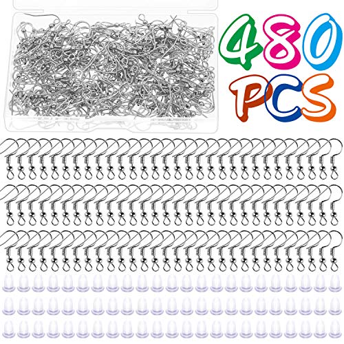 Cridoz Earring Hooks for Jewelry Making Supplies, 240pcs Hypoallergenic Stainless Steel Fish Hooks Kit With 240pcs Earring Backs - color: Silver