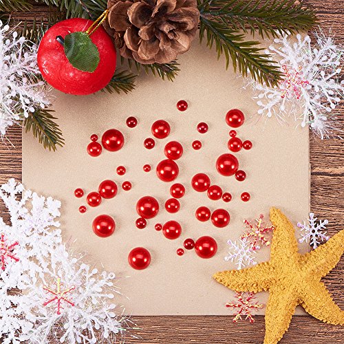 PH PandaHall 690pcs 6 Sizes Red Flat Back Pearl Cabochon Half Flatback Pearl Bead Gem Scrapbook Craft Beads for Christmas Crafts Shoes Wedding Dress DIY Phone Nail Making (4/5/6/8/10/12mm) - color: Red
