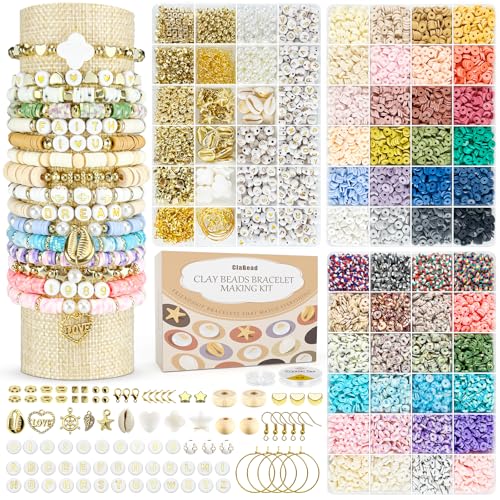 ClaBead 14000 Pcs Clay Beads Bracelet Making Kit for Adults, 3 Boxes 48 Colors Clay Beads for Bracelets Making, Jewelry Making Kits with Letter Beads for Girls 13-15, Friendship Bracelet Kit for Women - color: 48 Colors
