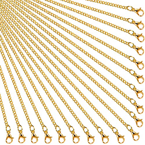 Hicarer 24 Pack Gold Plated Necklace Chain for Women Bulk 16-26 Inch 2 mm Gold Plated DIY Cable Link Chains for Jewelry Making with Lobster Clasps for DIY Necklace Jewelry Making Supplies(18 Inch) - size: 18 Inch