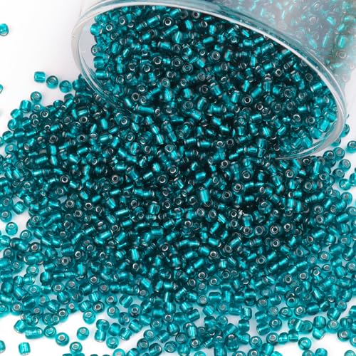 5100 Pcs Size 8/0 Glass Seed Beads, 3 mm Teal Small Mini Spacer Loose Pony Beads for Jewelry Making and DIY Crafts - color: Teal, size: Medium