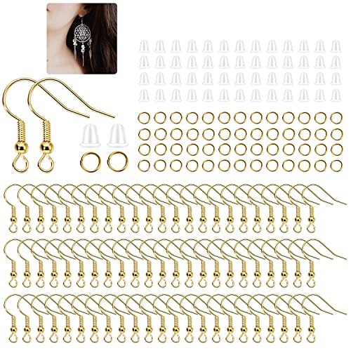 600Pcs Hypoallergenic Earring Hooks, Gold Earring Making Kit, with Earring Backs and Jump Rings for Jewelry Making (Gold) - color: Gold