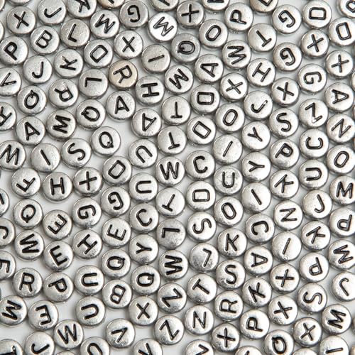 1000pcs Silvery Letter Beads for Bracelets, 4x7mm Black Alphabet A-Z Beads for Jewelry Making Friendship Bracelets (4 * 7 Silver) - color: 4x7mm silver
