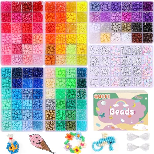 QUEFE 5 Boxes Bracelet Making Kit 120 Colors Pony Beads Kandi Beads Kit 4700pcs Kandi Starter Kit Rave Beads Friendship Bracelets with Letter Bead Pony Beads Kit for Beginners - color: 120-color