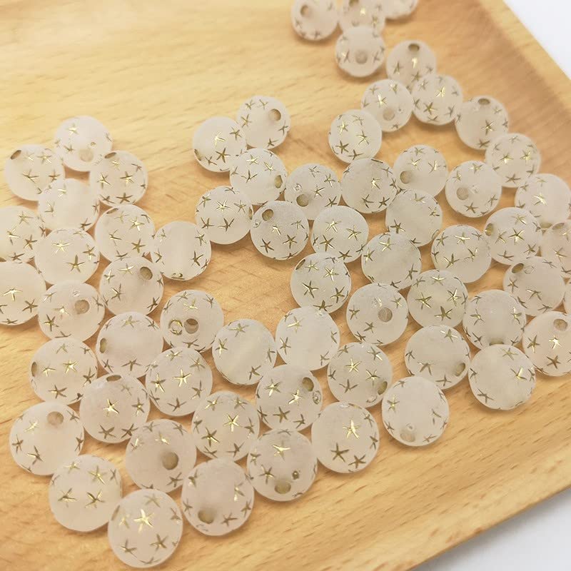 LadayPoa 150pcs 10mm Acrylic Frosted Gold Star Round Beads for Jewelry Making Plastic Bubble Beads Ball Charms for Bracelet Making Necklace DIY Bubblegum Bead Christmas Ornament Gifts - color: frosted 10mm150cs